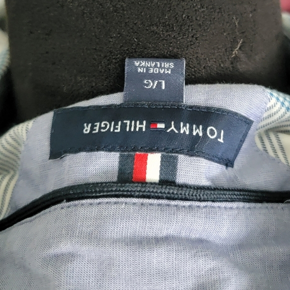 Men's Tommy Hilfiger Blue & White Plaid Cotton Button Down Shirt Size Large - Picture 4 of 5